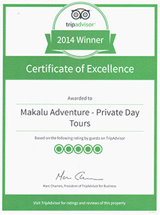 Excellence Certificate from Tripadvisor